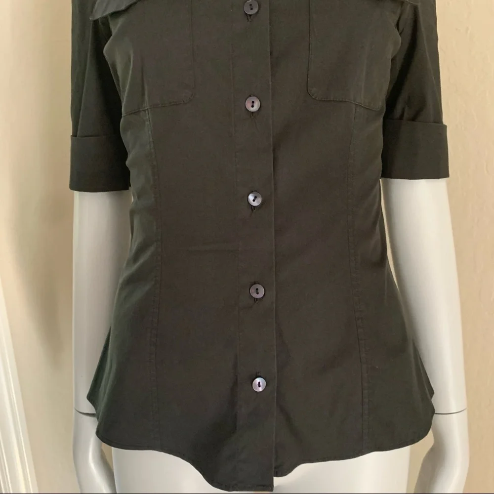 KENZO PARIS Poplin Stretch Button Up Black Blouse - Picture 4 of 15